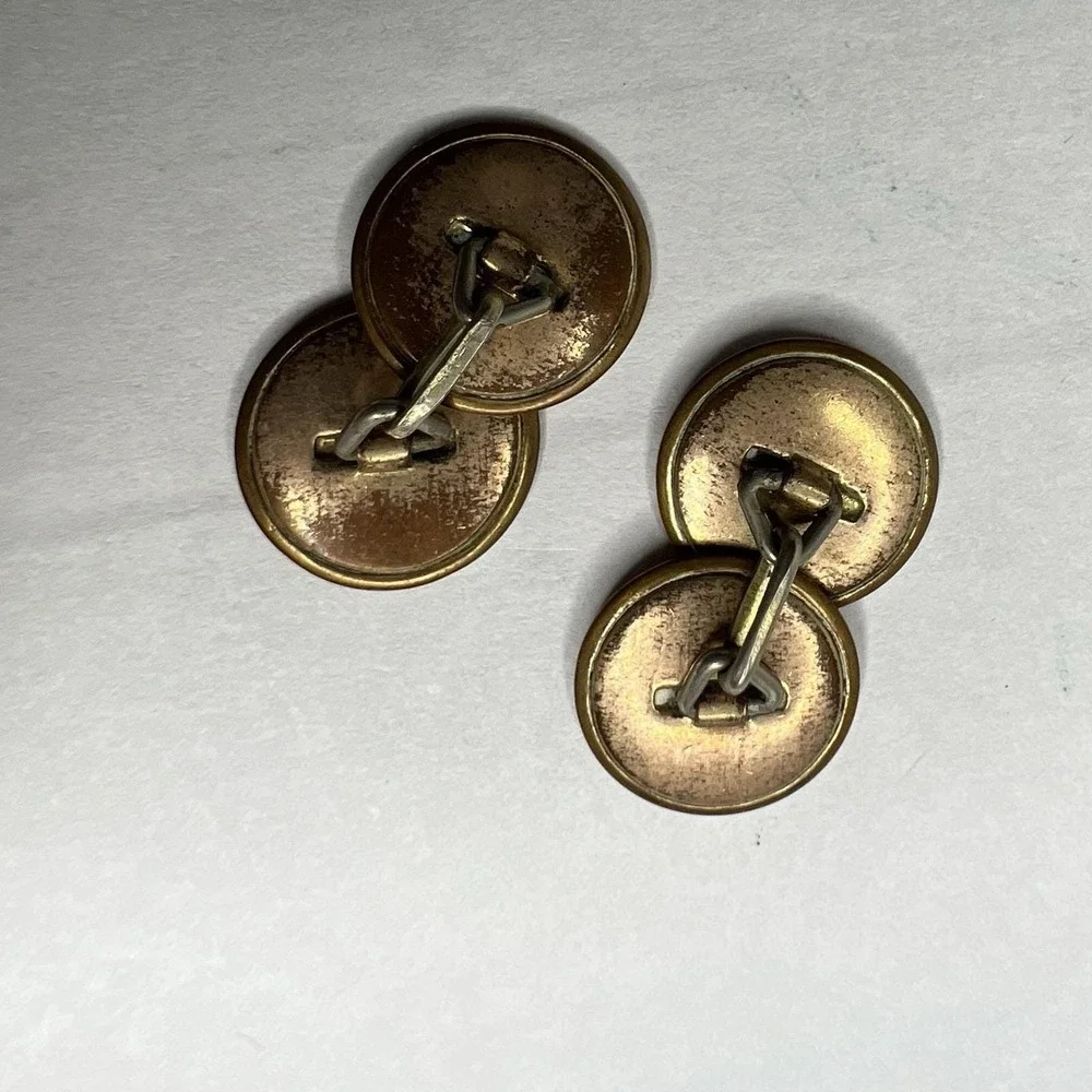 Vintage Unknown Brand Cufflinks - Etched Gold Tone - Double Sided - Art Deco